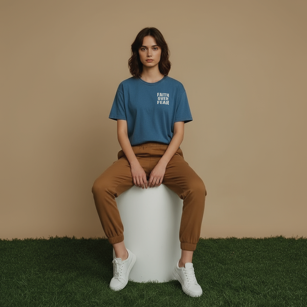 FAITH OVER FEAR TEE - FADED NAVY