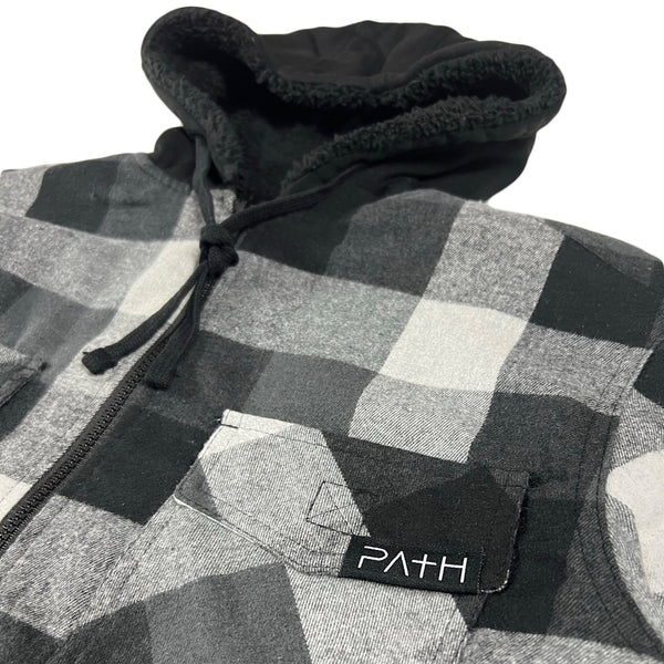 Quilted Flannel Hooded Jacket, Black/Grey
