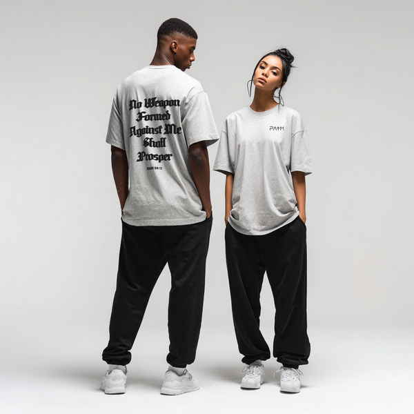 ISAIAH 54:17 RELAXED FIT HEAVYWEIGHT TEE - HEATHER GREY